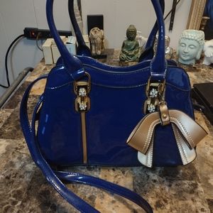 Blue Vinyl Shoulder Bag Purse